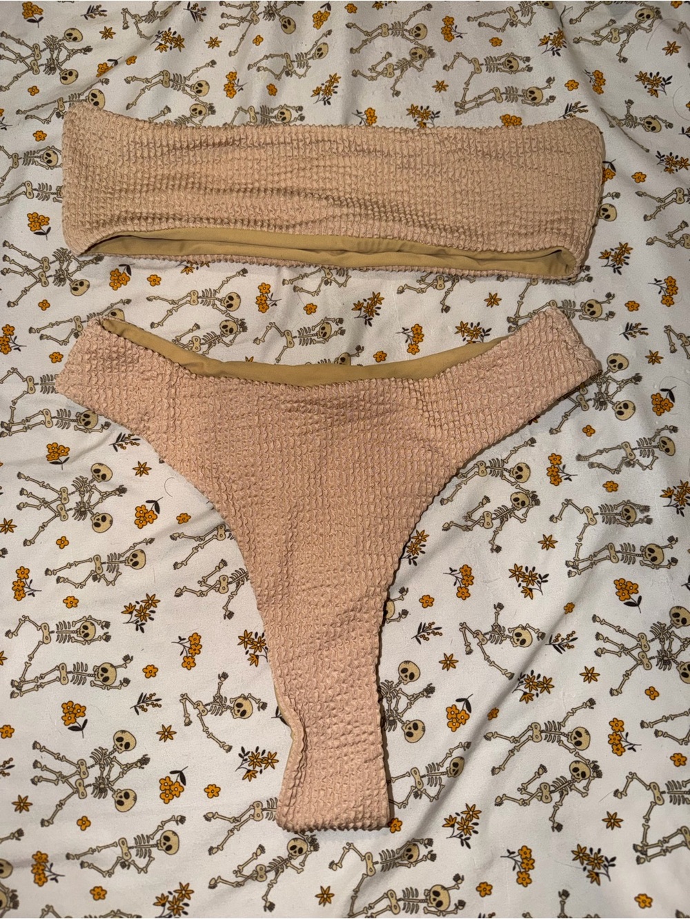 Textured Bandeau Bikini Set in Light Beige